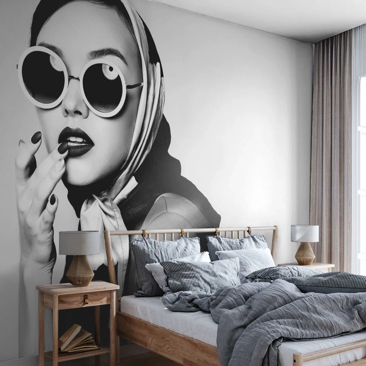 Photo Wallpaper Premium Sand - Greetings from the 60-ies - Woman, Woman's Face, Vintage - 500x350 cm