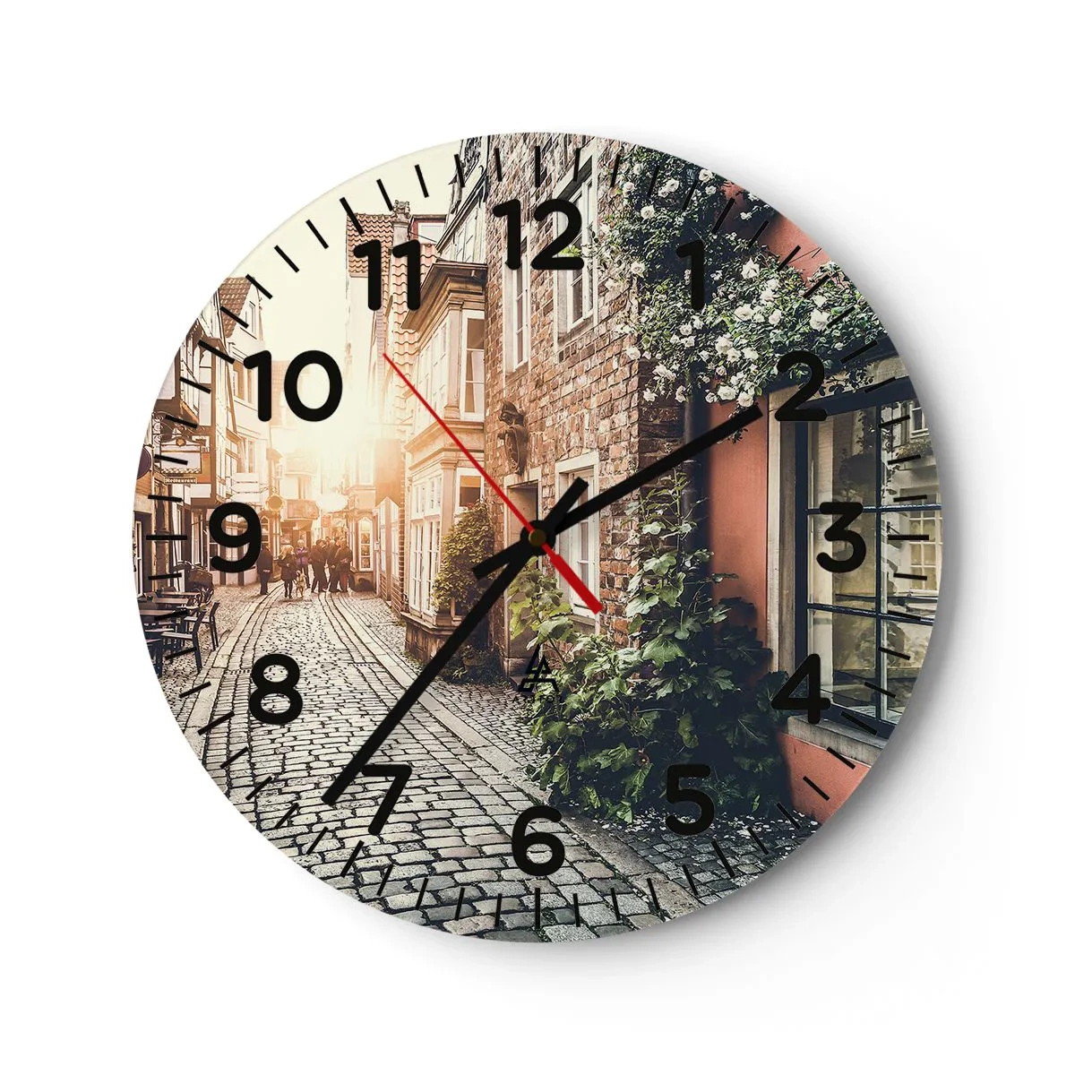 Wall clock - Clock on glass - Rosy Alley in a Pink Glow - 30x30 cm