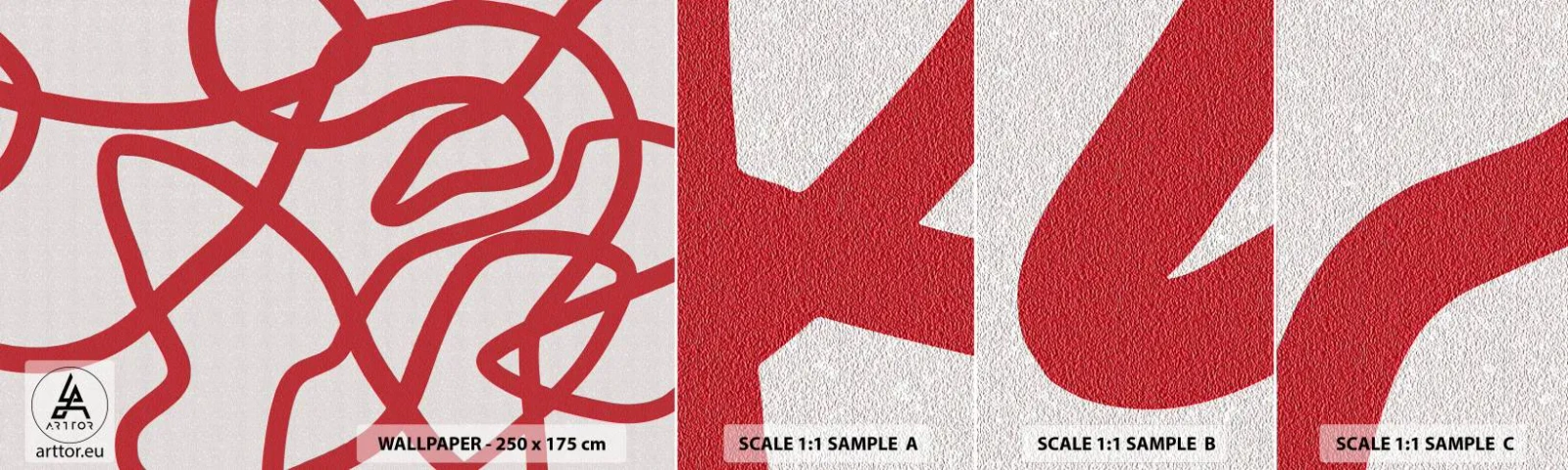 Photo Wallpaper Sample Self-Adhesive Deluxe Sticker - Red on White - Minimalism, Piece, Lines - 100x30 cm