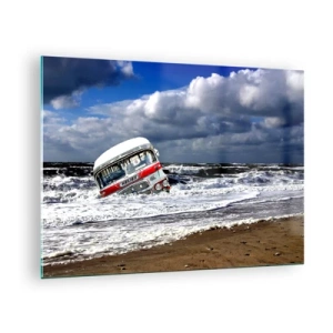 Glass picture - An old bus in the waters of a stormy sea - 70x50cm - Why Are You Surprised? - Modern wall decoration for the living room and bedroom ARTTOR