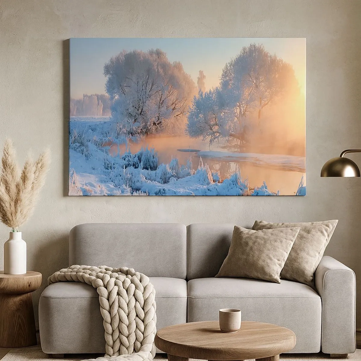 Canvas picture - Winter landscape with snow-covered trees and a sunset - 70x50cm - Everything Shines in Sunny Crystal - Modern wall decoration for the living room and bedroom ARTTOR