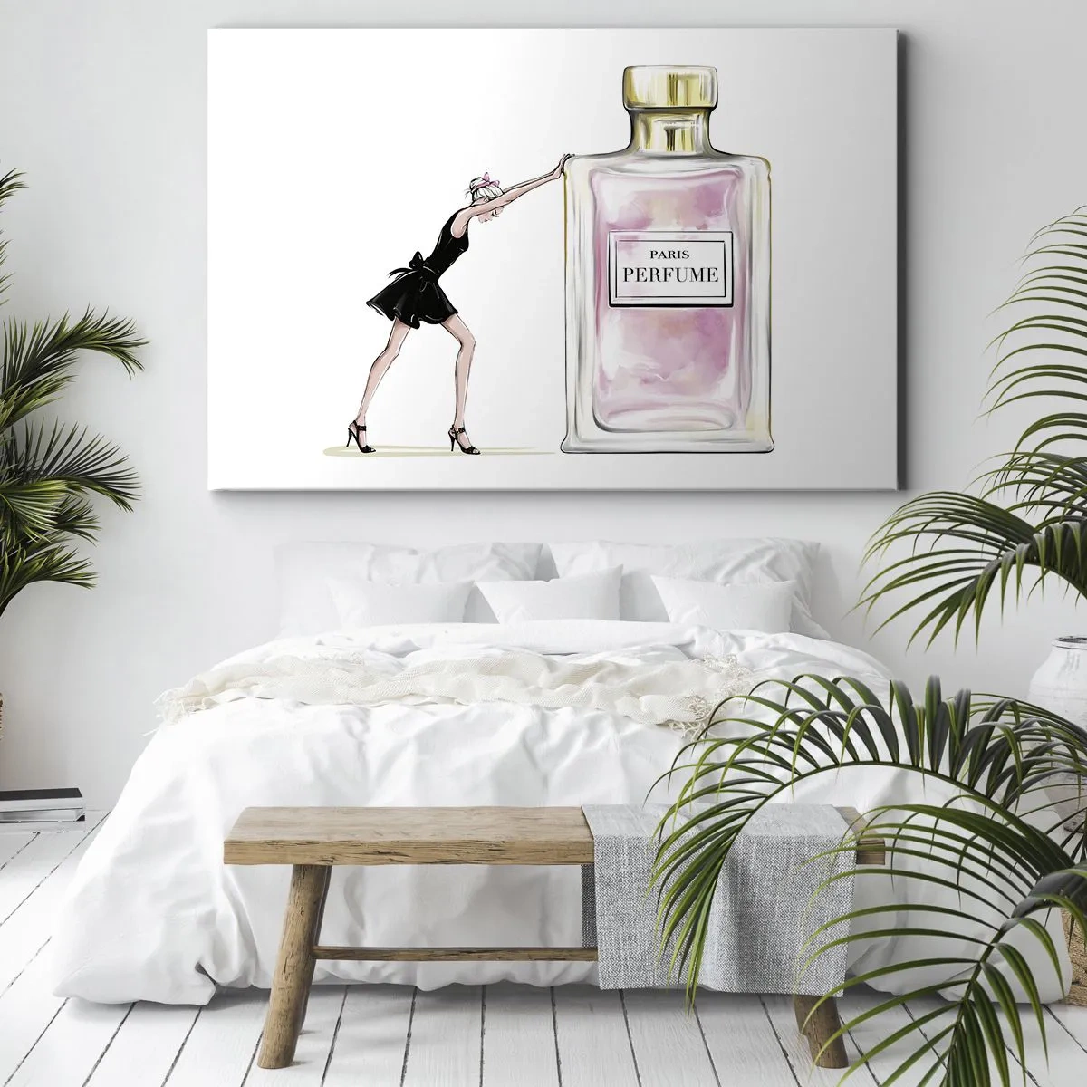 Canvas picture - A woman in a black dress next to a bottle of perfume - 70x50cm - The Essence of Womanhood - Modern wall decoration for the living room and bedroom ARTTOR
