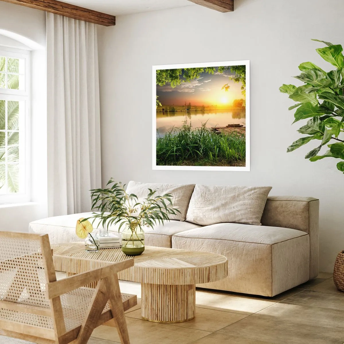 Poster - Landscape in a Green Frame - 60x60 cm