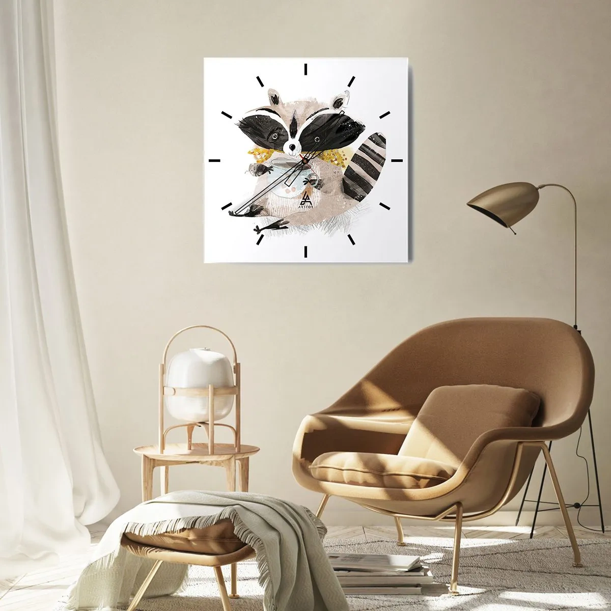 Wall clock - Clock on glass - My Friend Raccoon - 30x30 cm