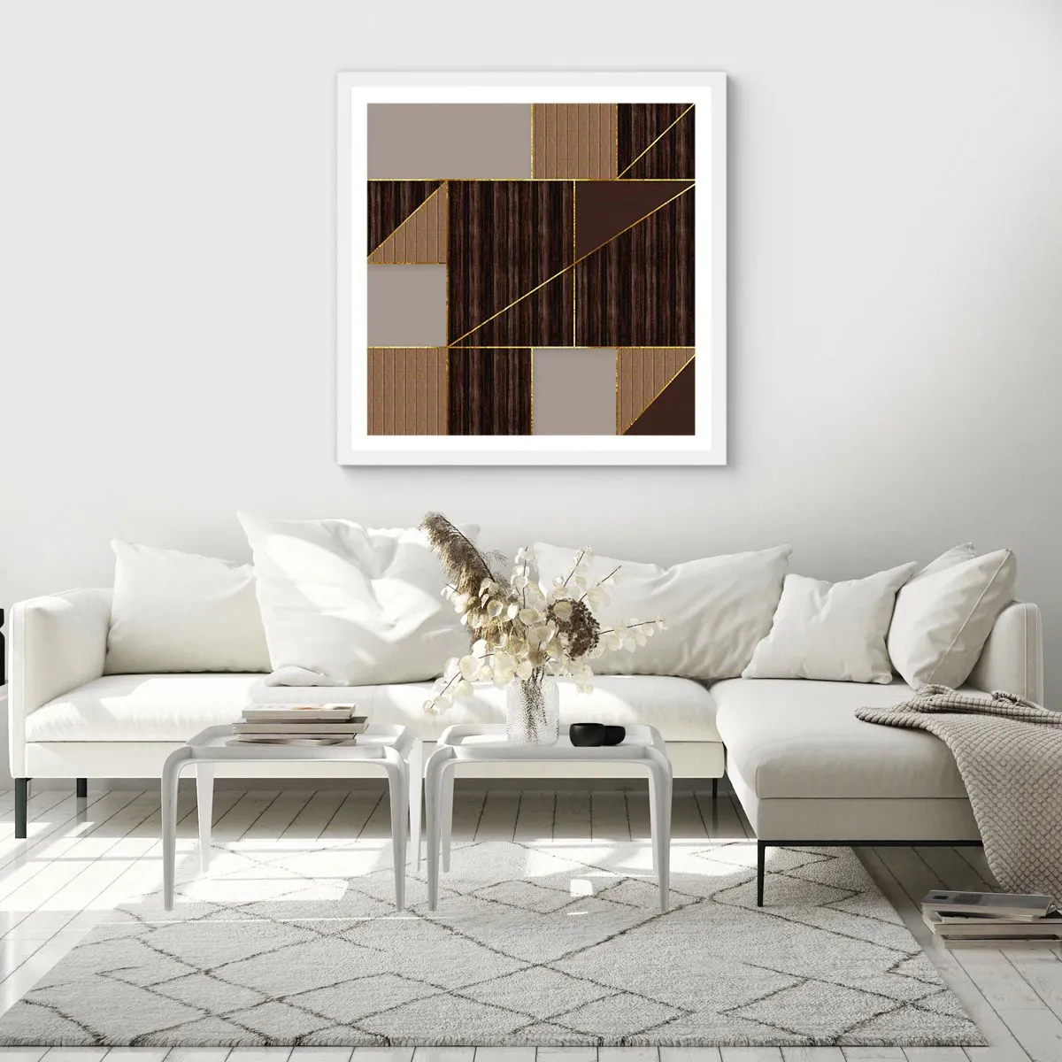 Poster in white frmae - Mosaic of Brown and Gold - 60x60 cm