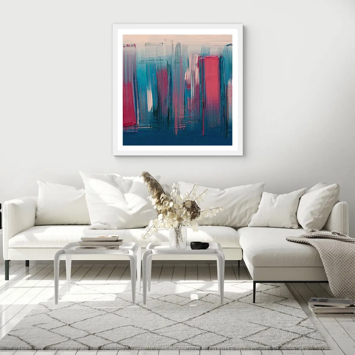 Poster in white frmae - Vertical Composition In Blue And Red - 30x30 cm