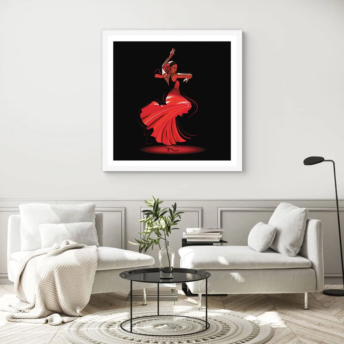 Poster in white frmae - Fiery Spirit of Flamenco - 40x40 cm