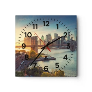 Wall clock - Clock on glass - Big City Dawn - 40x40 cm
