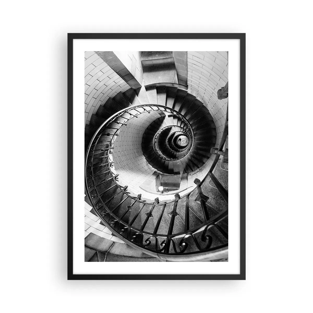 Poster in black frame - Spiral staircase in black and white perspective - 50x70cm - Up and Upwards - Modern wall decoration for the living room and bedroom ARTTOR