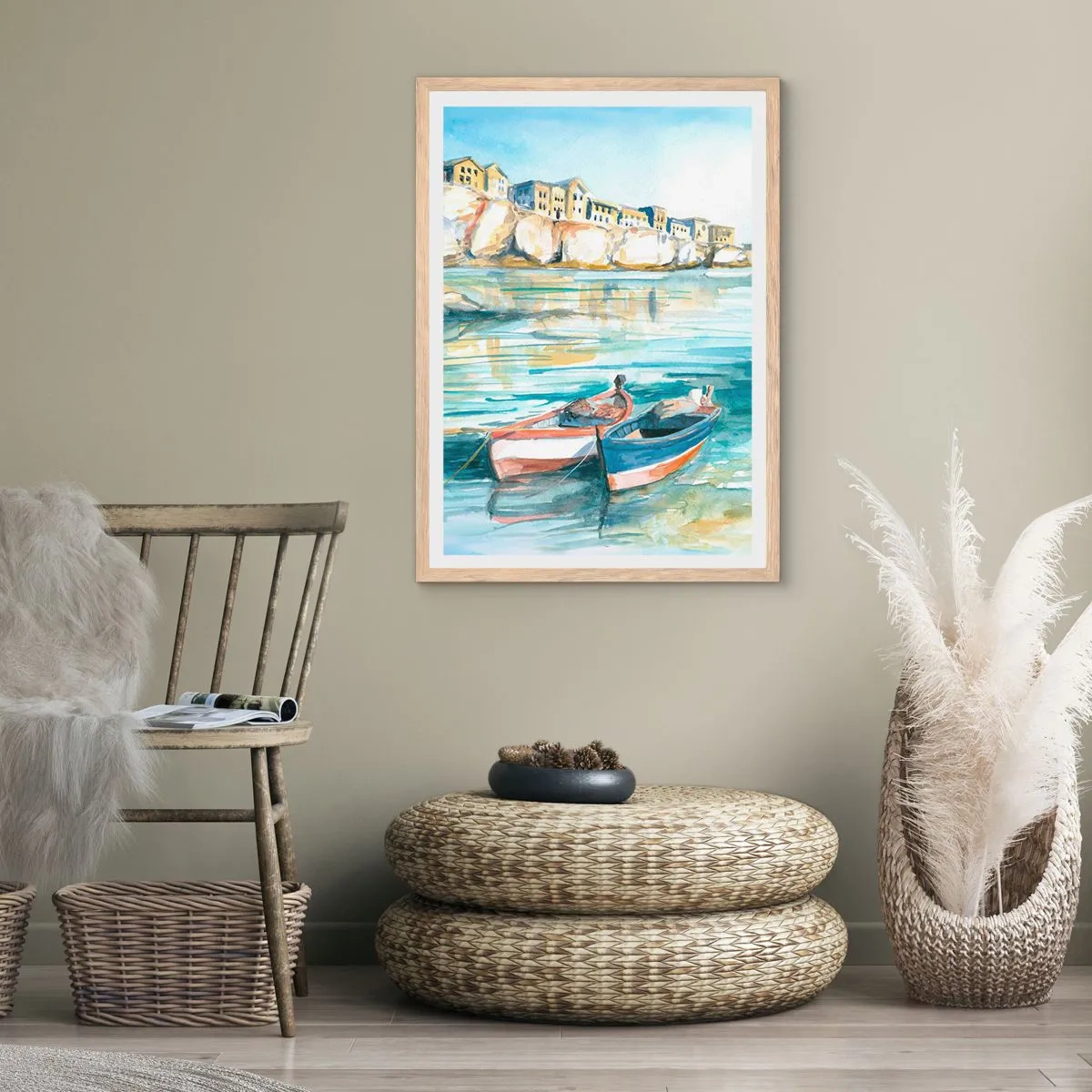 Poster in light oak frame - Landscape in Azure - 61x91 cm