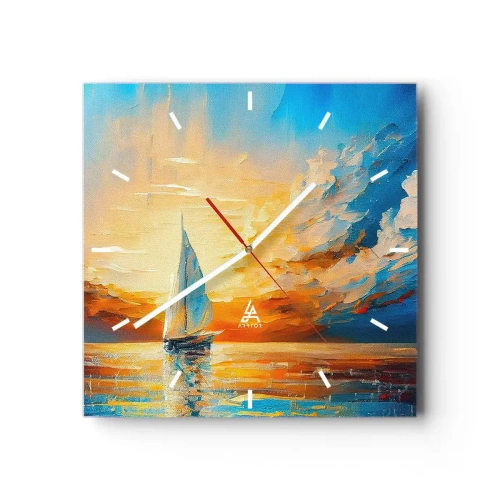 Wall clock - Clock on glass - Sailing in Gold - 30x30 cm