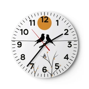 Wall clock - Clock on glass - Nightingale Evening - 30x30 cm