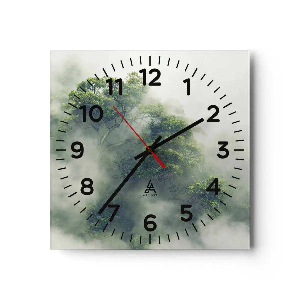 Wall clock - Clock on glass - Wrapped In Fog - 30x30 cm