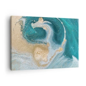Canvas picture - Abstract swirl in turquoise and gold tones - 70x50cm - Swirl of Gold and Turquiose - Modern wall decoration for the living room and bedroom ARTTOR