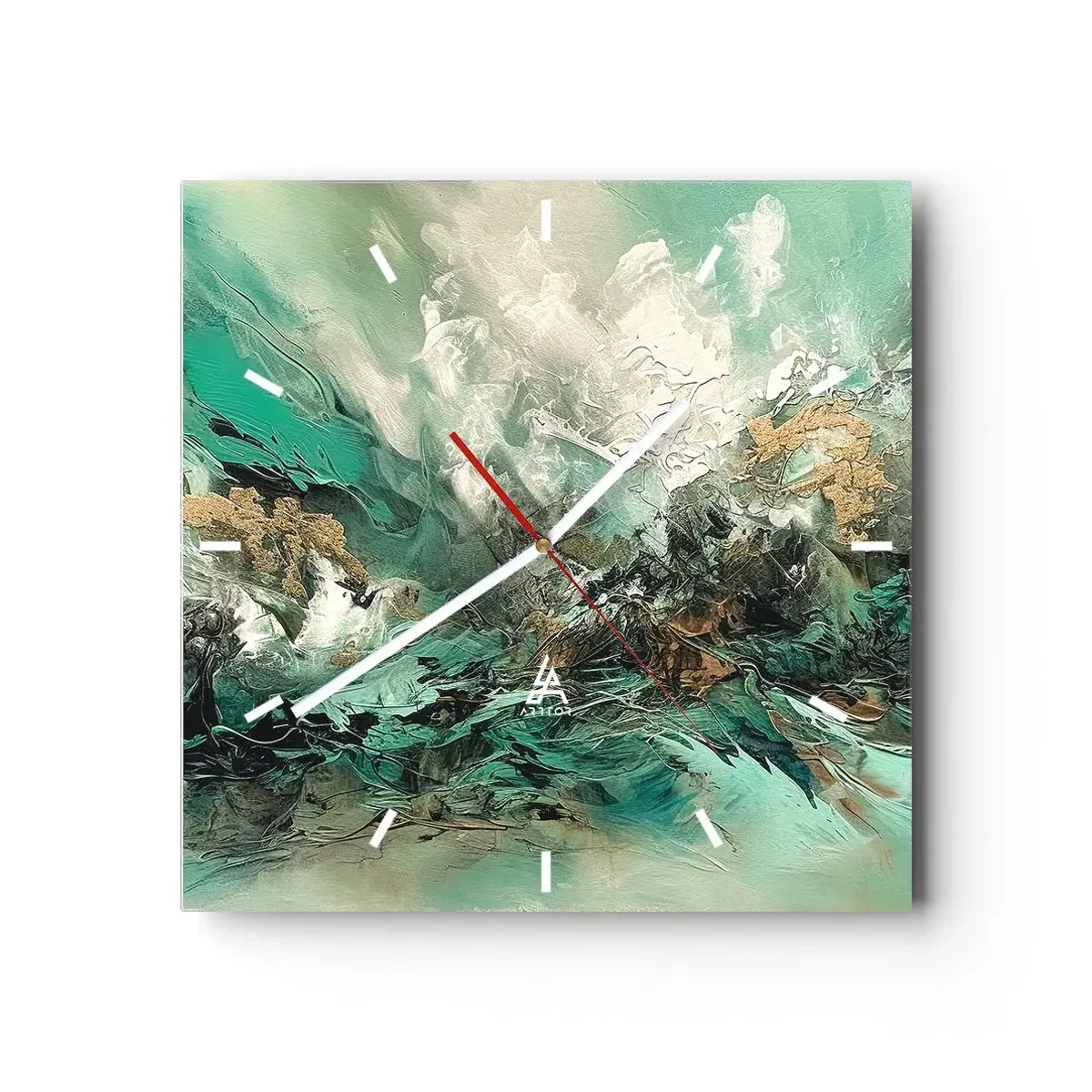 Wall clock - Clock on glass - Emerald and Black Lump - 30x30 cm