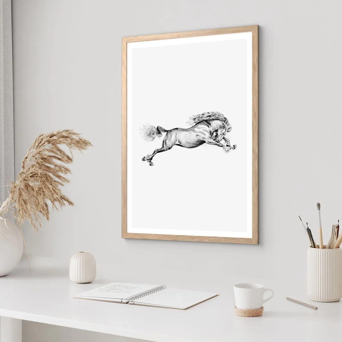 Poster in light oak frame - Stopped at a Gallop - 70x100 cm