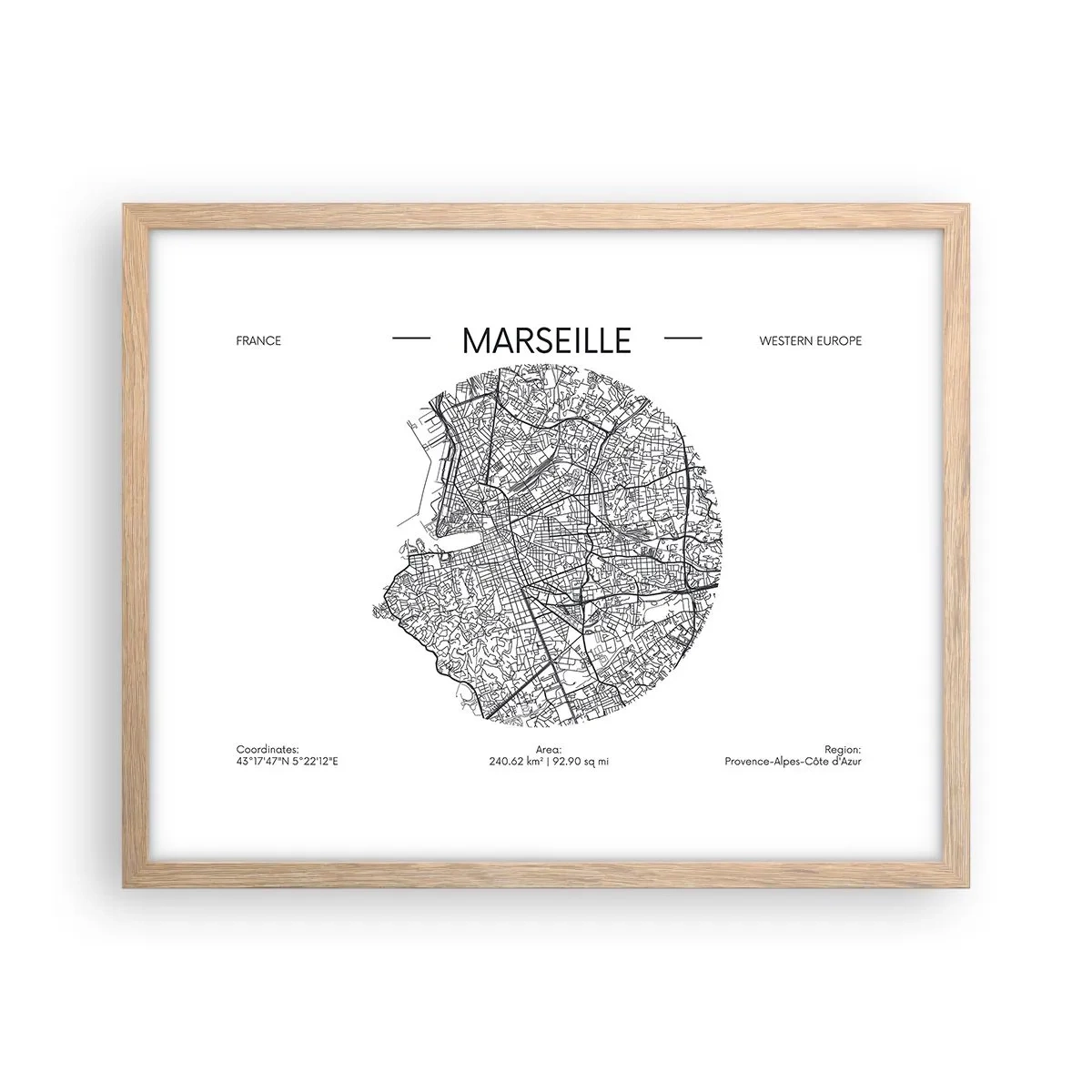 Poster in light oak frame - Anatomy of Marseille - 50x40 cm