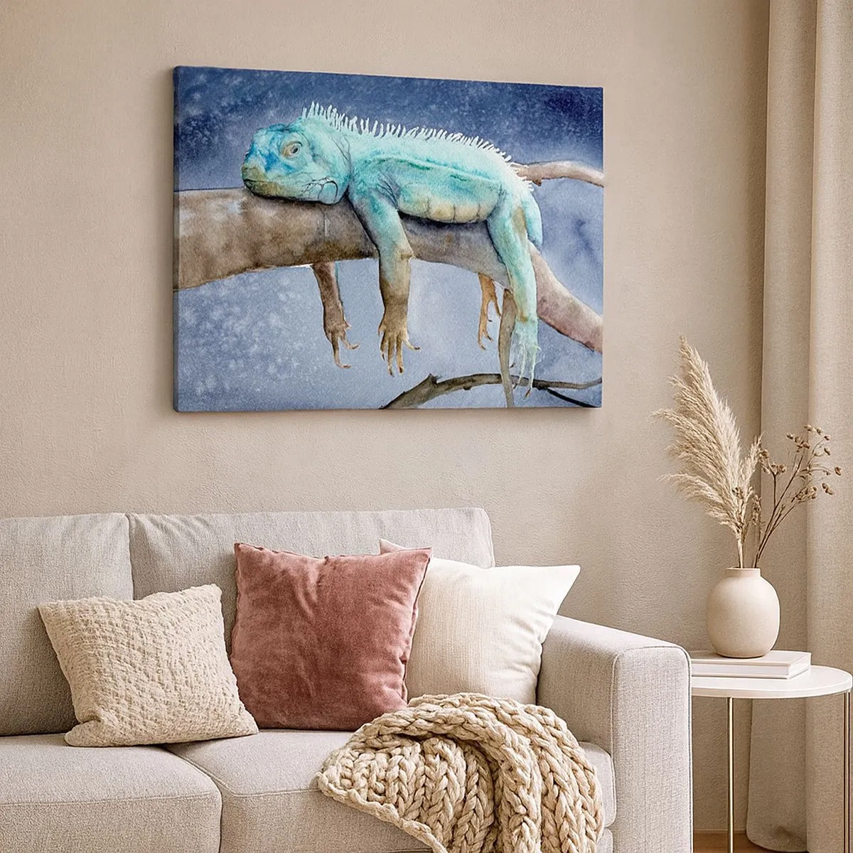 Canvas picture - Blue iguana resting on a branch - 70x50cm - It Feels Good - Modern wall decoration for the living room and bedroom ARTTOR