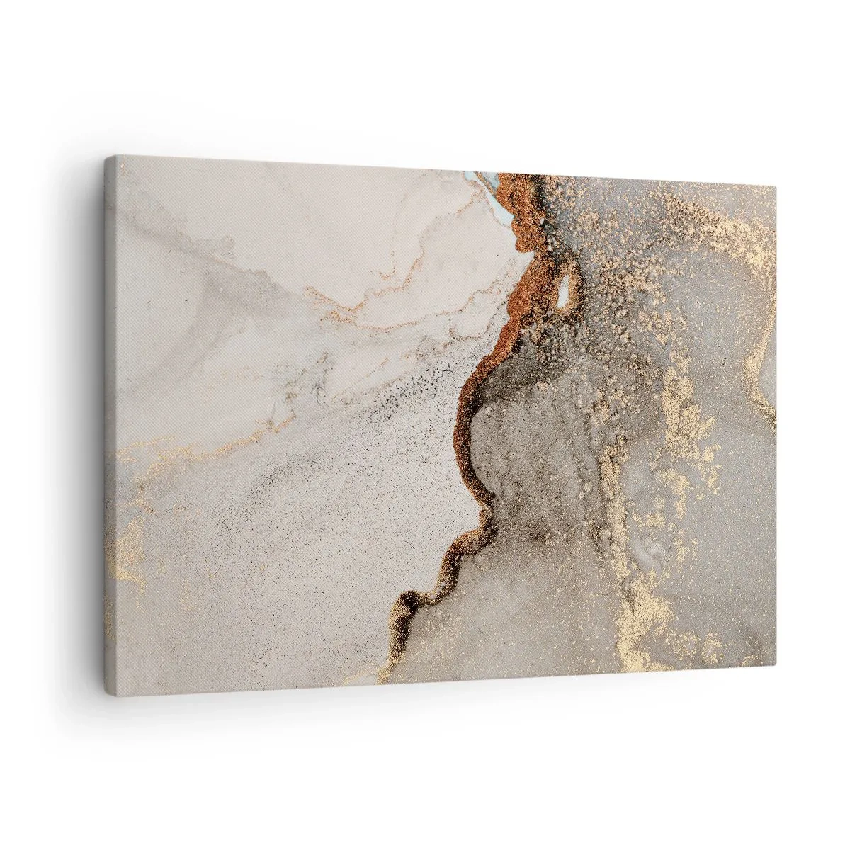 Canvas picture - Abstract motif with shades of gold and gray - 70x50cm - On the Border of Colours - Modern wall decoration for the living room and bedroom ARTTOR