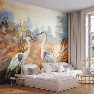 Self-Adhesive Photo Wallpaper Deluxe Sticker - Where to in Autumn? - Crane, Birds, Nature - 350x256 cm