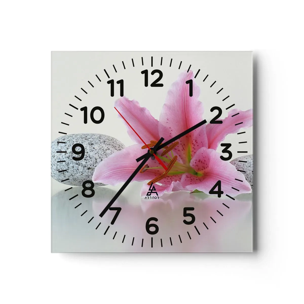 Wall clock - Clock on glass - Study in Pink, Grey and White - 40x40 cm