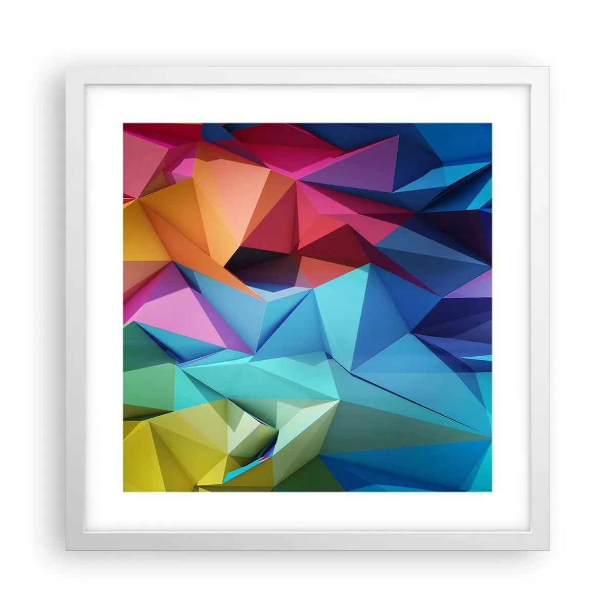 Poster in white frmae - Rainbow Origami - 40x40 cm