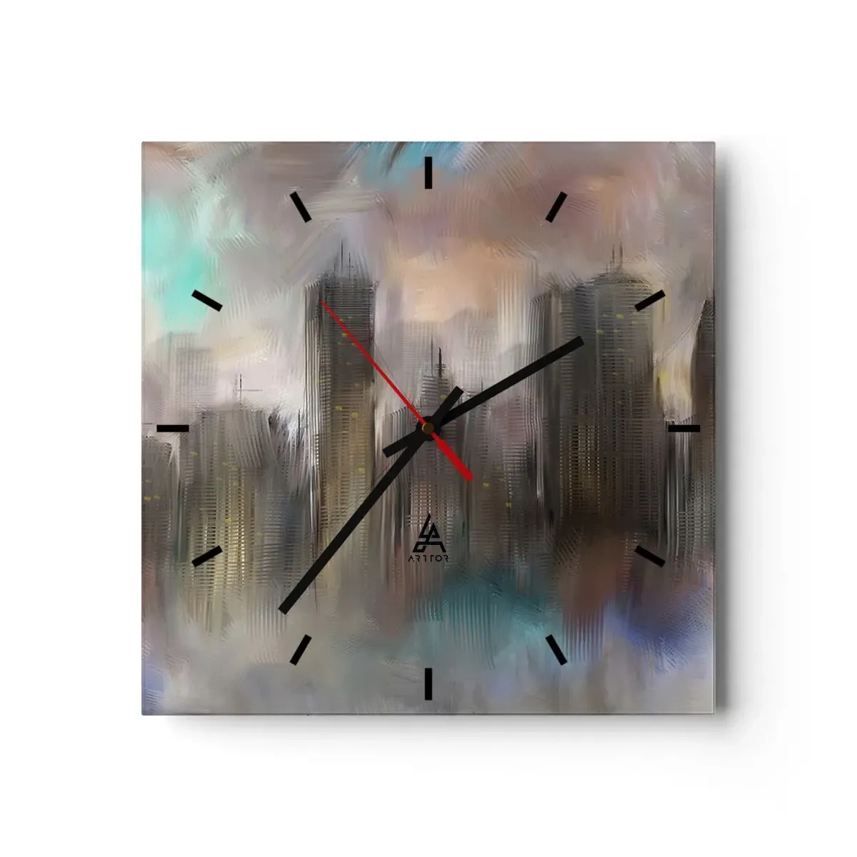 Wall clock - Clock on glass - Composition of Steel, Stone and Fog - 30x30 cm