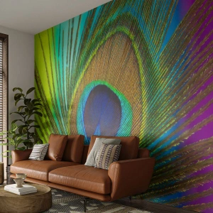 Photo Wallpaper Standard Eco - Eye to Eye - Abstraction, Peacock Feather, Piece - 400x280 cm