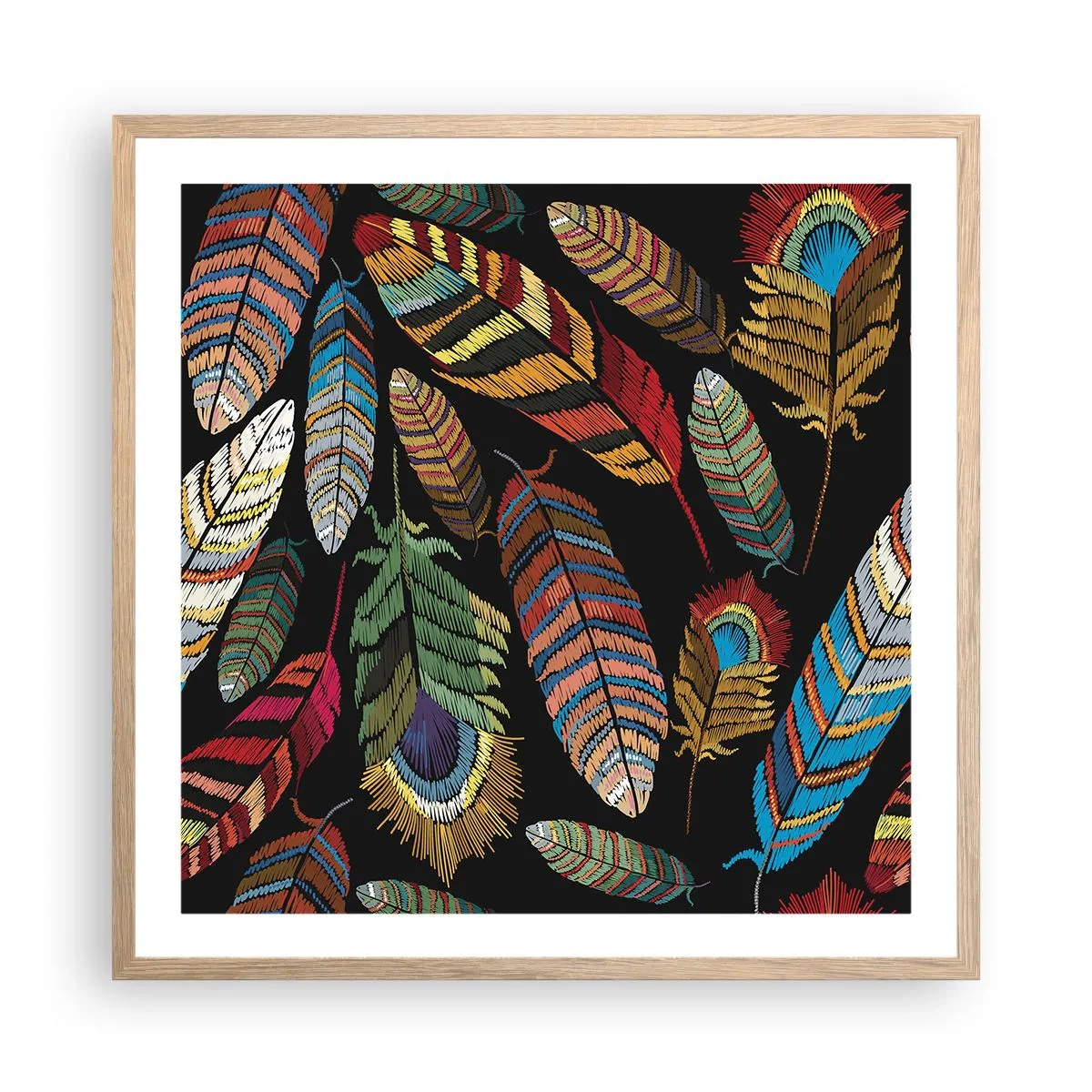 Poster in light oak frame - Bird Carnival - 60x60 cm