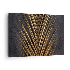 Canvas picture - Golden tropical leaf on a black background - 70x50cm - Gold of the Tropics - Modern wall decoration for the living room and bedroom ARTTOR