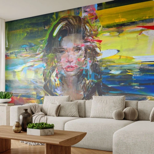 Photo Wallpaper Premium Canvas - Behind a Curtain of Air - Portrait of a Woman, Face, Abstraction - 250x175 cm