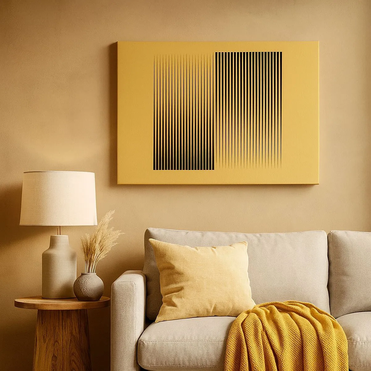 Canvas picture - Vertical black lines on a yellow background - 70x50cm - Square Opposites - Modern wall decoration for the living room and bedroom ARTTOR