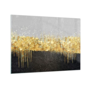 Glass picture - Golden abstraction with black and gray contrast - 70x50cm - In and Up - Modern wall decoration for the living room and bedroom ARTTOR