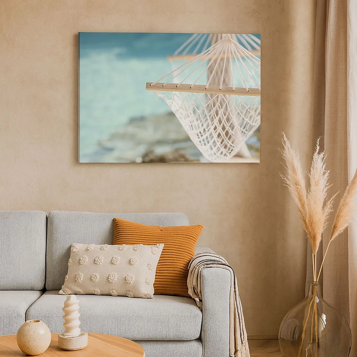 Canvas picture - A hammock overlooking the turquoise water - 70x50cm - Relax Time - Modern wall decoration for the living room and bedroom ARTTOR