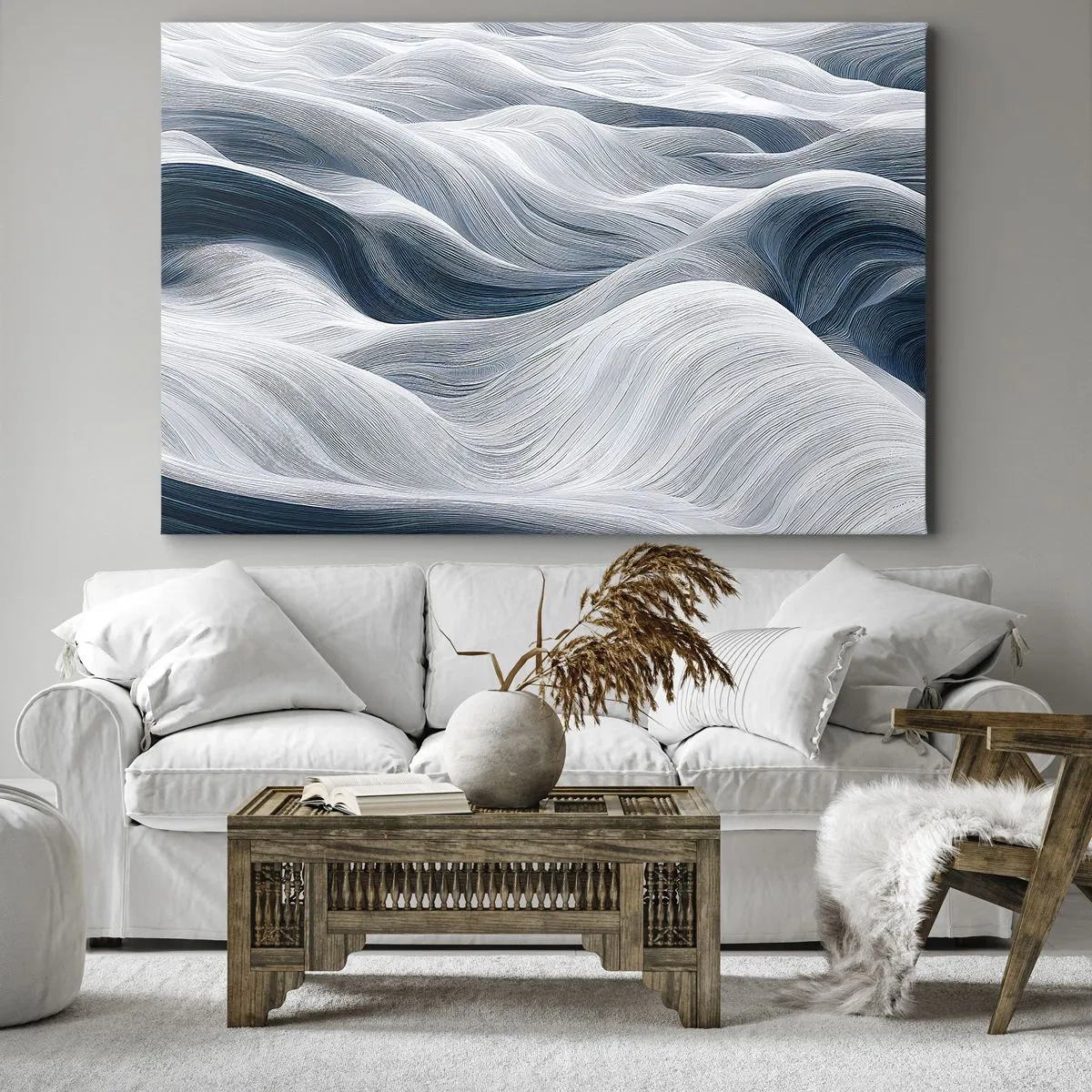 Canvas picture - White and Blue Waves - 100x70 cm