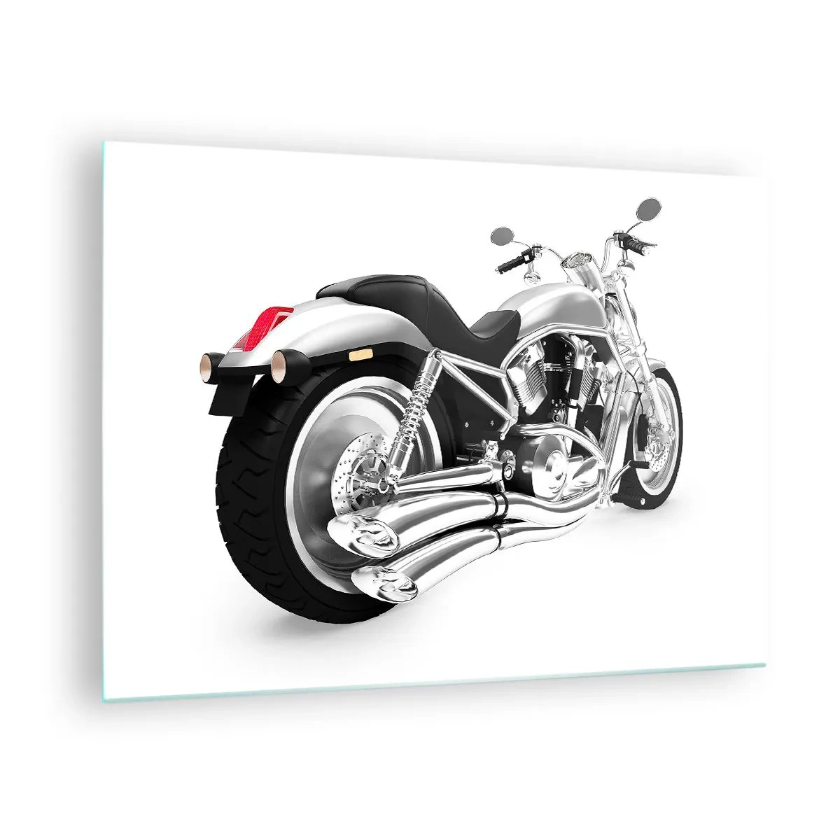Glass picture - A chrome motorcycle in a modern style on a white background - 70x50cm - Collector's Dream - Modern wall decoration for the living room and bedroom ARTTOR
