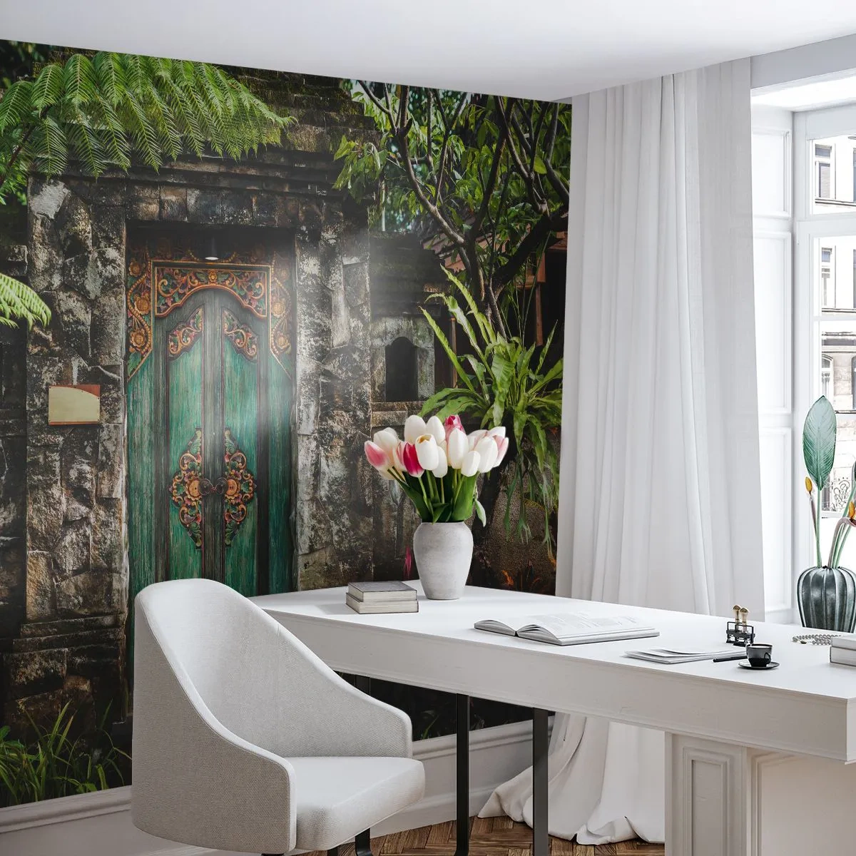 Photo Wallpaper Premium Canvas - Door to Exotic World - Door With Ornament, Architecture, Mystery - 350x256 cm