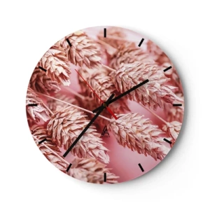Wall clock - Clock on glass - Close-up of pink ears of corn on a pastel background - 30x30cm - Flowery Cascade in Pink - Modern wall decoration for the living room, kitchen, and bedroom ARTTOR