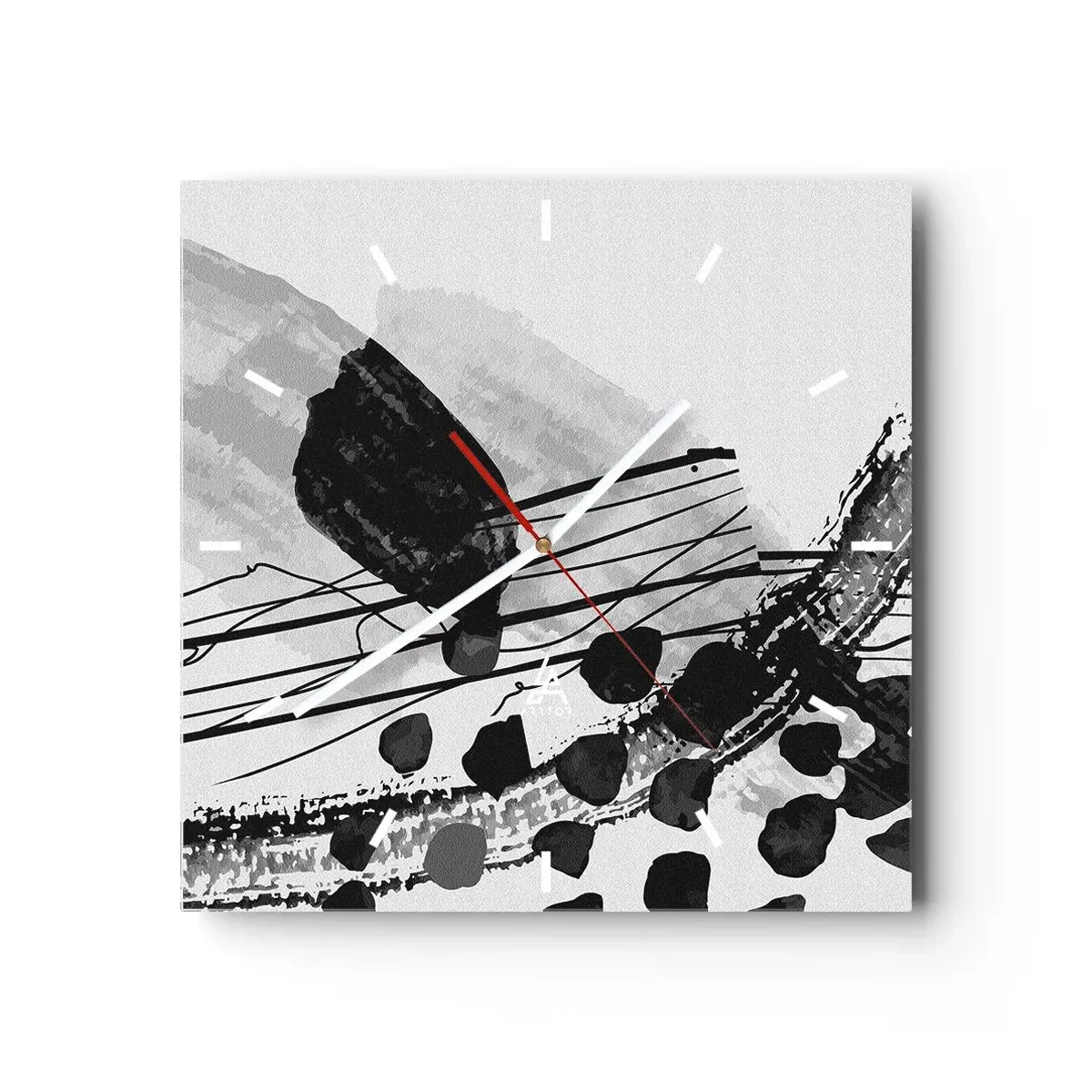 Wall clock - Clock on glass - Black and White Organic Abstraction - 30x30 cm