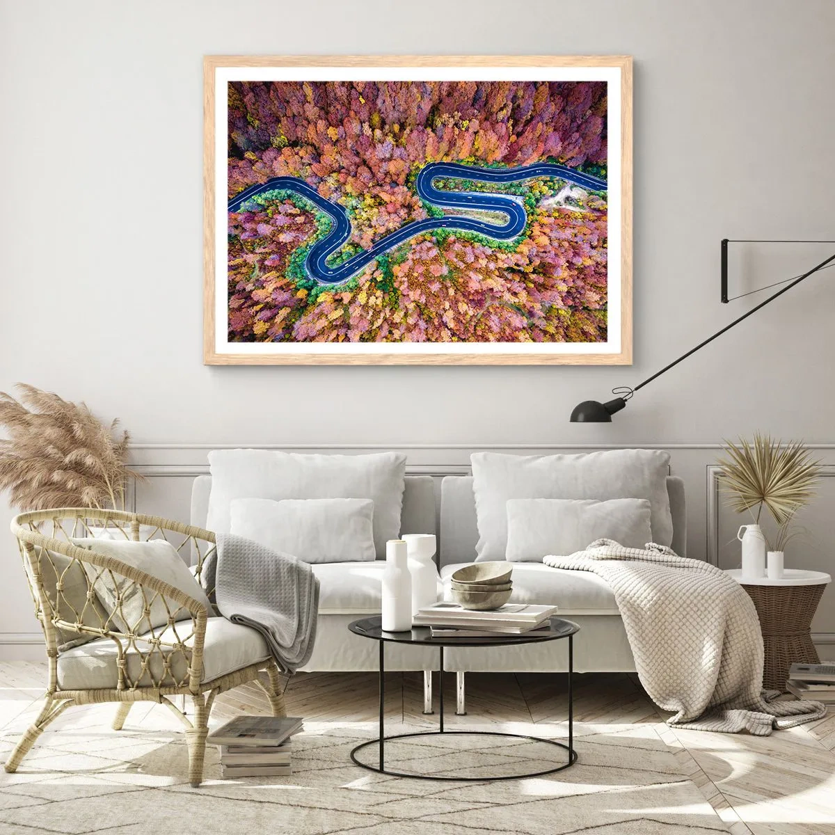 Poster in light oak frame - Winding Path through a Forest - 40x30 cm