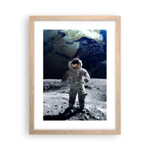 Poster in light oak frame - Greetings from the Moon - 30x40 cm