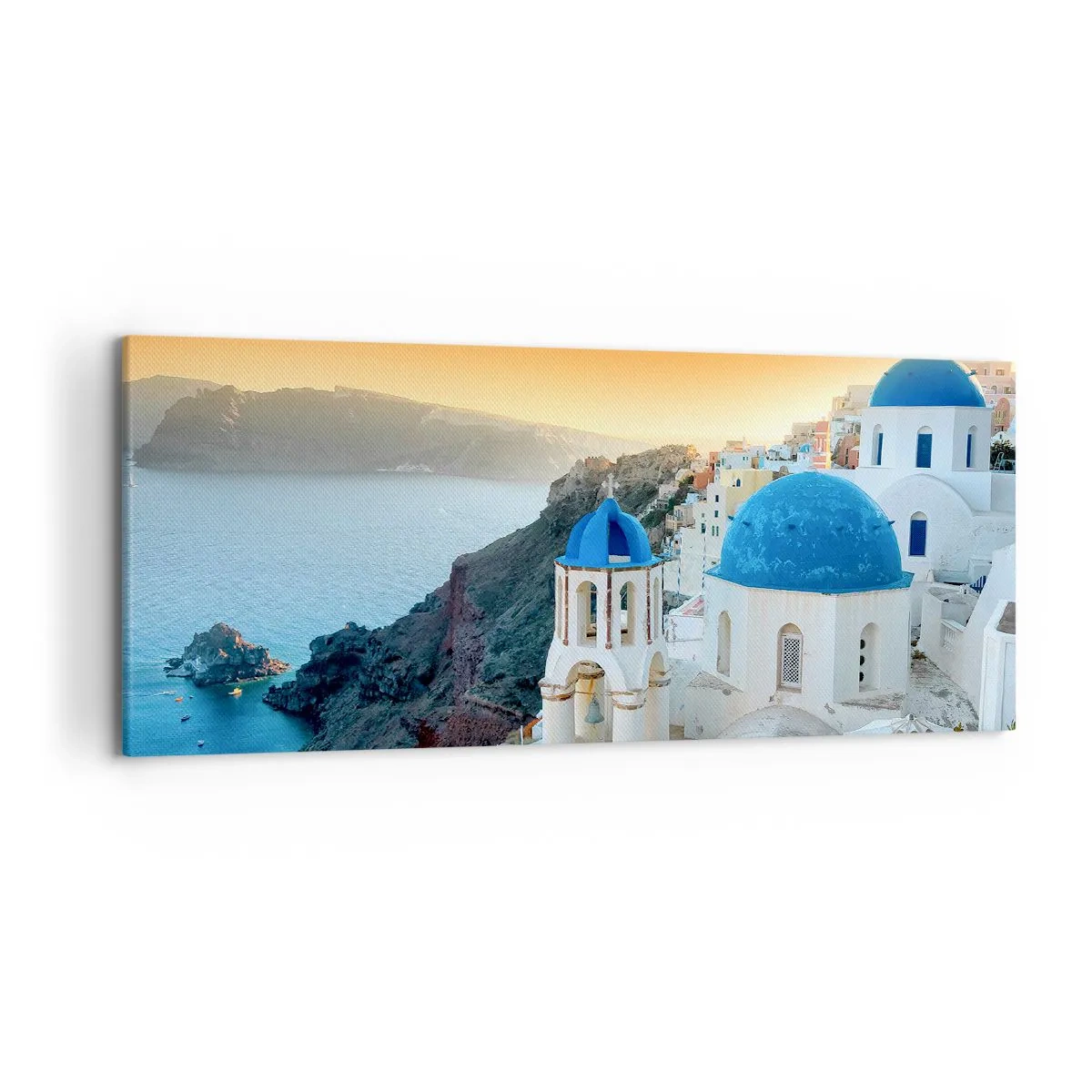 Canvas picture - Santorini - Snuggling up to the Rocks - 120x50 cm