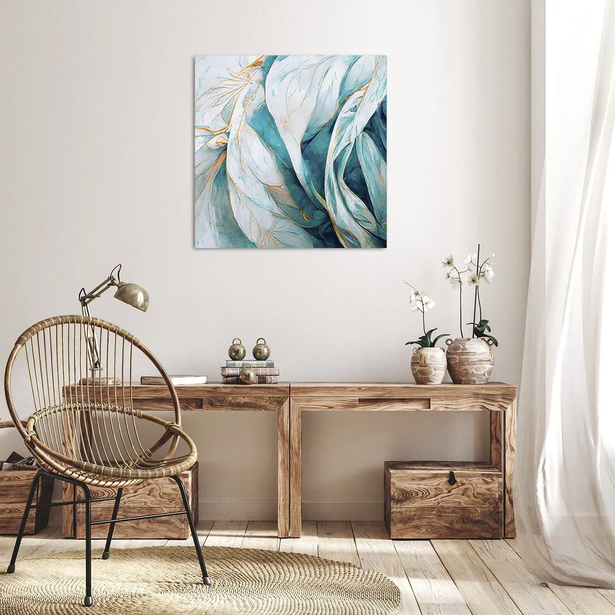 Canvas picture - Blue Abstract with a Golden Motif - 60x60 cm