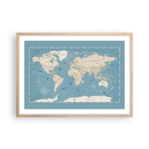 Poster in light oak frame - World Within Your Fingertips - 70x50 cm