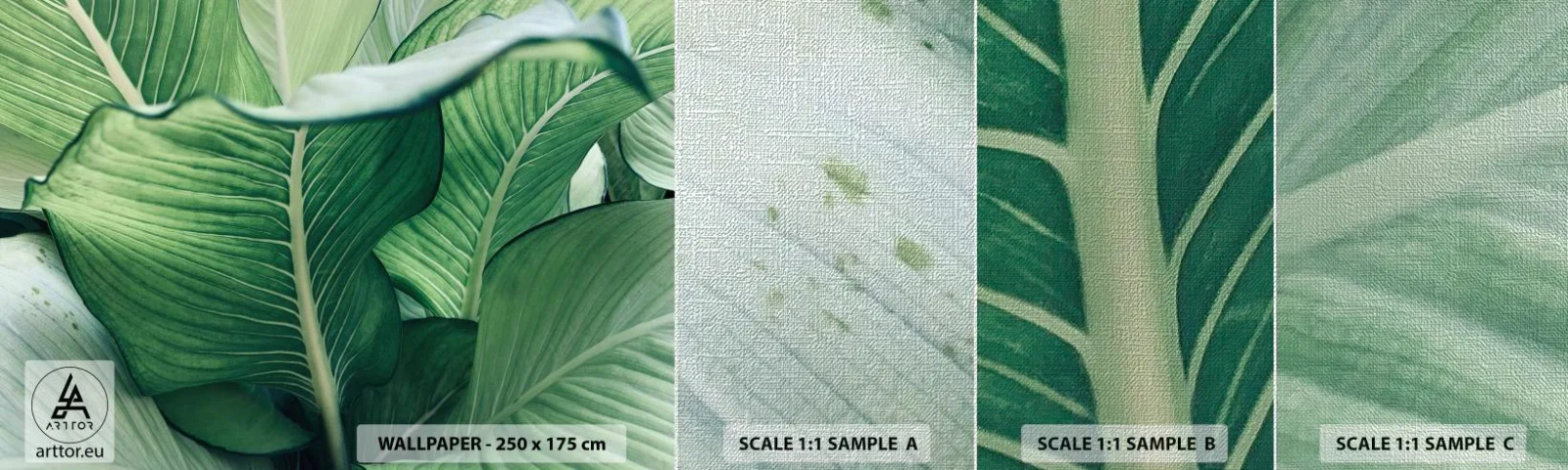 Photo Wallpaper Sample Premium Canvas - Life in Intense Green Colour - Leaves, Exotic, Botanical - 100x30 cm