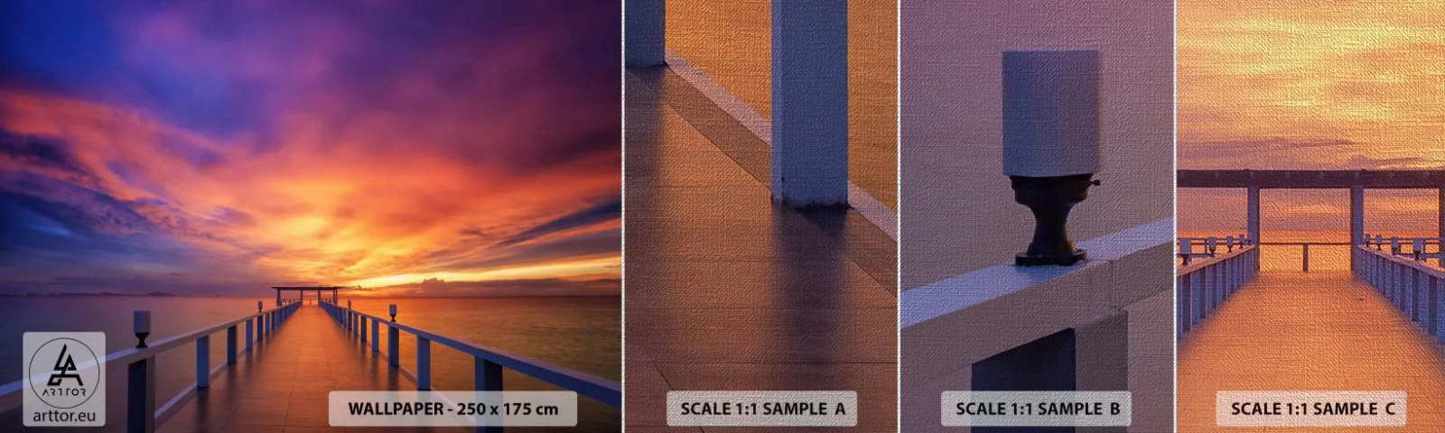 Photo Wallpaper Sample Premium Canvas - Limitless - Landscape, Pier, Sunset - 100x30 cm