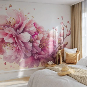 Custom Self-Adhesive Wallpaper Deluxe Sticker - Land of Cherry Blossoms - Blooming, Flower, Watercolor