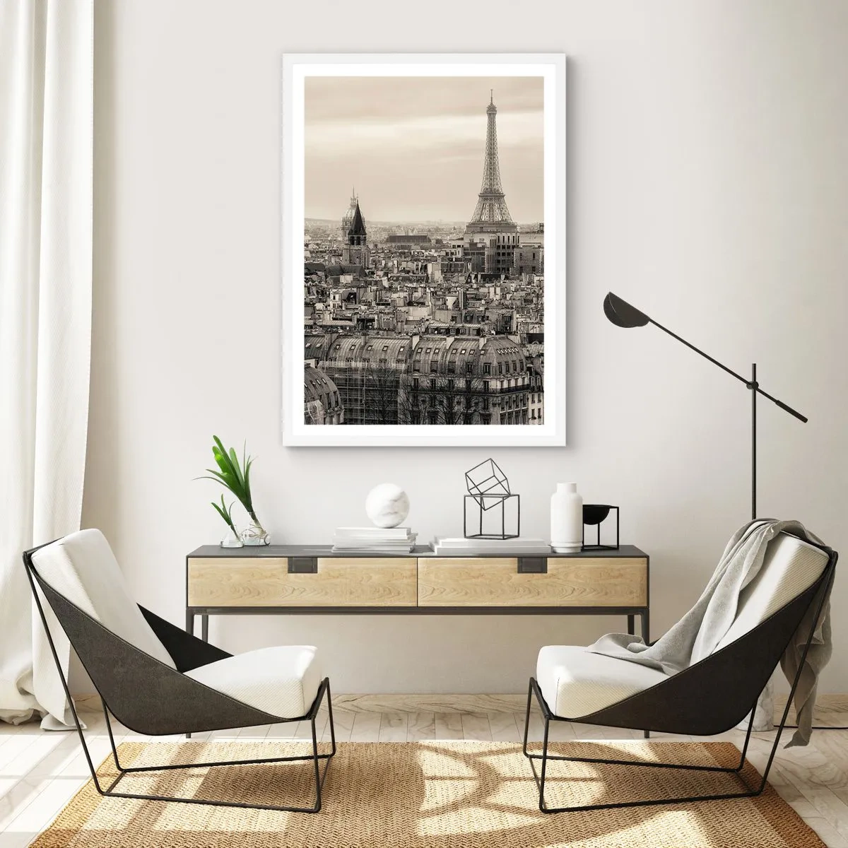 Poster in white frmae - Over the Roofs of Paris - 50x70 cm