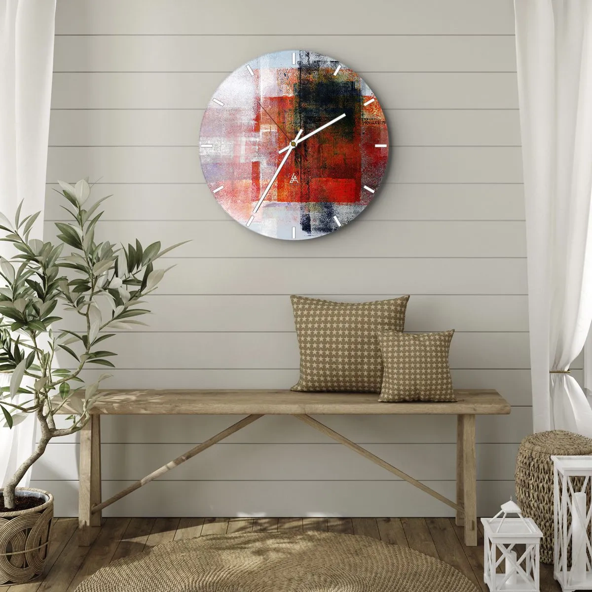 Wall clock - Clock on glass - Glowing Composition - 40x40 cm