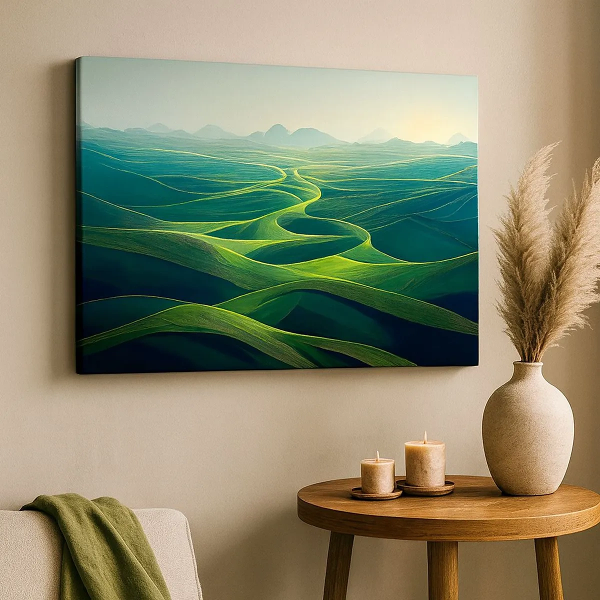 Canvas picture - Green hills with rolling paths - 70x50cm - In Green Valleys - Modern wall decoration for the living room and bedroom ARTTOR